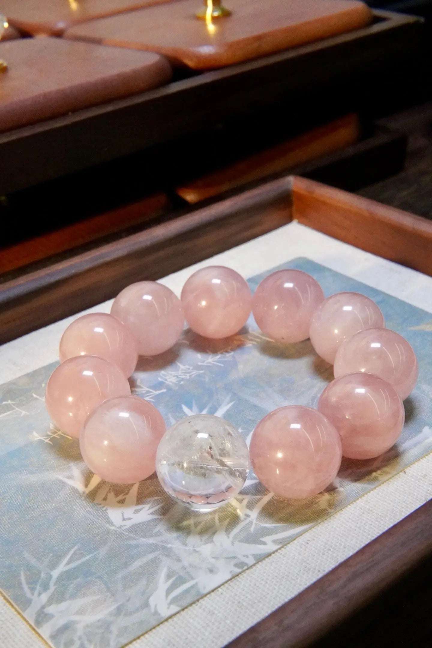 Rose Quartz & Clear Quartz Bracelet – 19mm Beads, Love & Clarity Miya Atelier-Shenzhen