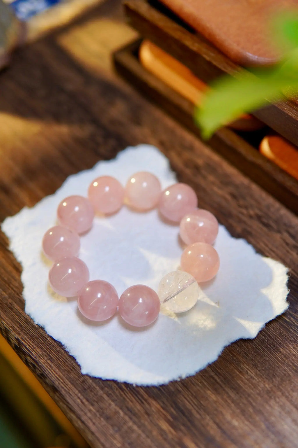 Rose Quartz & Clear Quartz Bracelet – 19mm Beads, Love & Clarity Miya Atelier-Shenzhen