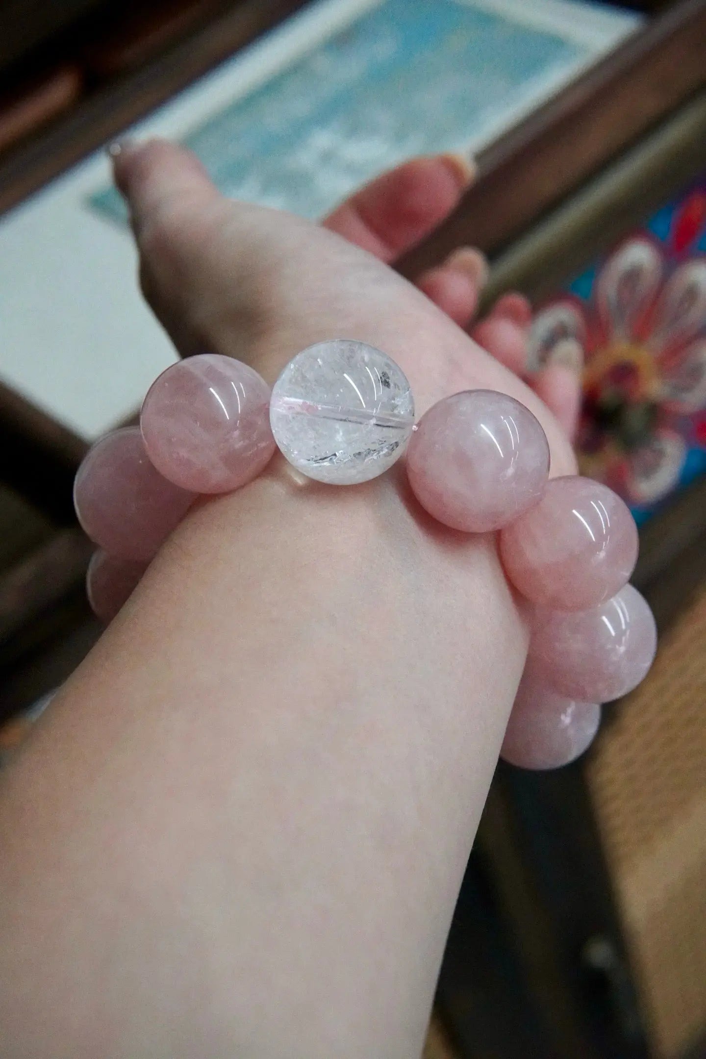Rose Quartz & Clear Quartz Bracelet – 19mm Beads, Love & Clarity Miya Atelier-Shenzhen