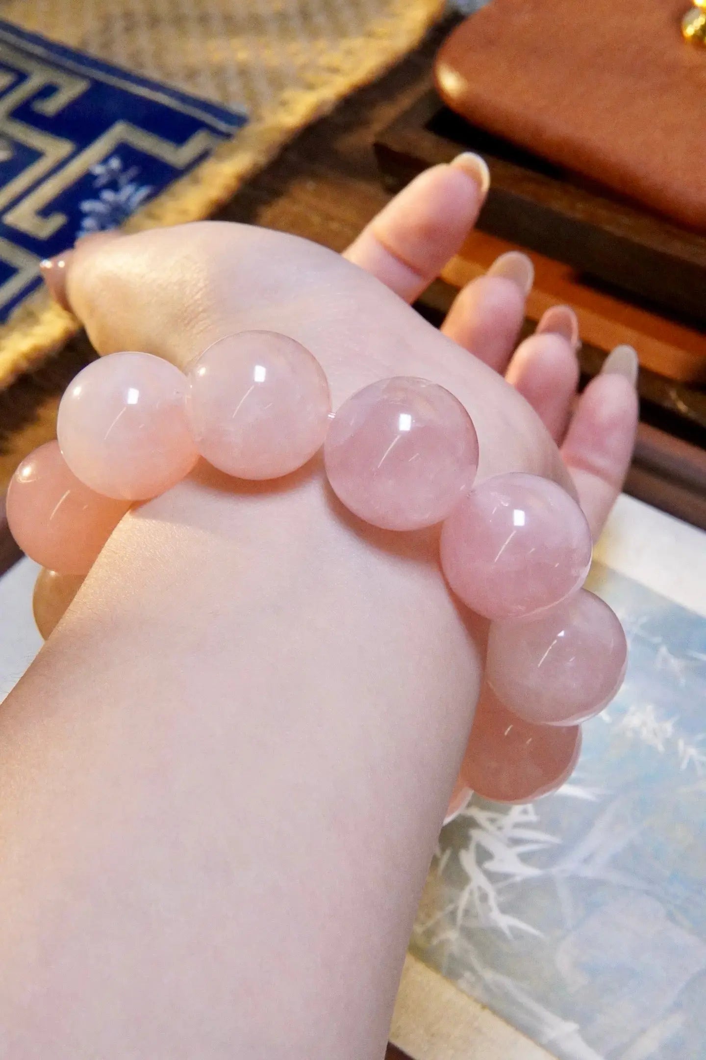 Rose Quartz & Clear Quartz Bracelet – 19mm Beads, Love & Clarity Miya Atelier-Shenzhen