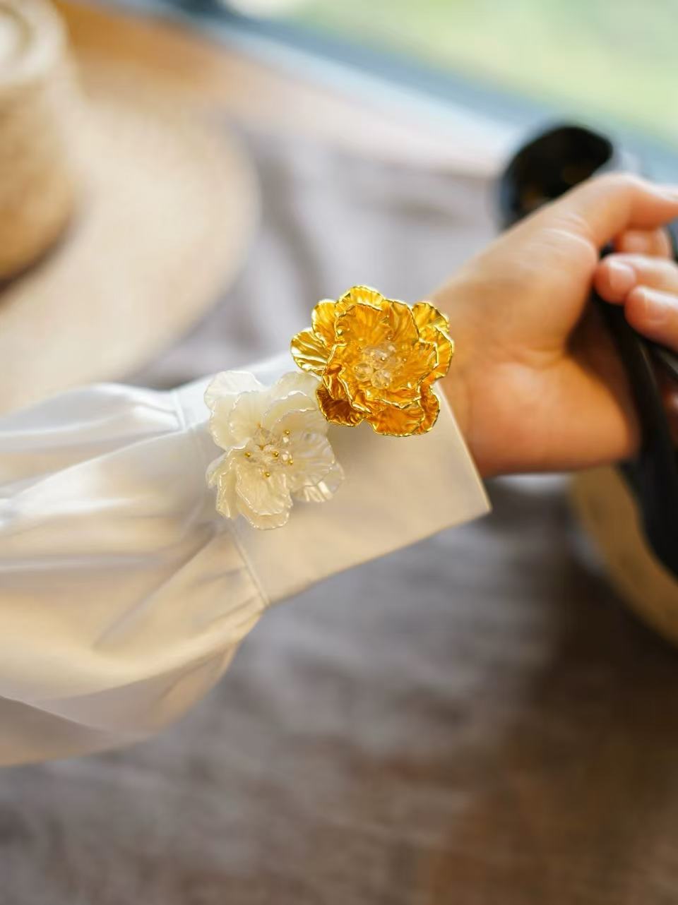 6 PCS-Flower Button Covers for Shirt Cuffs | Crystal Floral Cufflinks Alternative