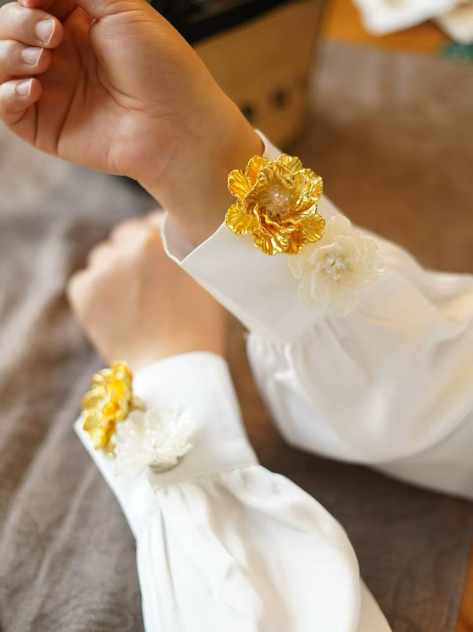 6 PCS-Flower Button Covers for Shirt Cuffs | Crystal Floral Cufflinks Alternative