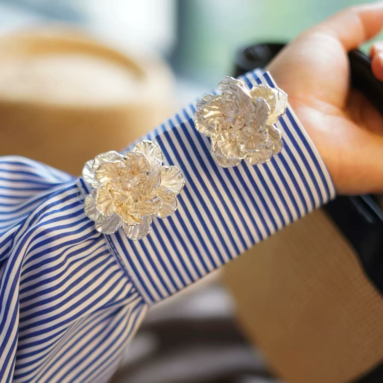 6 PCS-Flower Button Covers for Shirt Cuffs | Crystal Floral Cufflinks Alternative