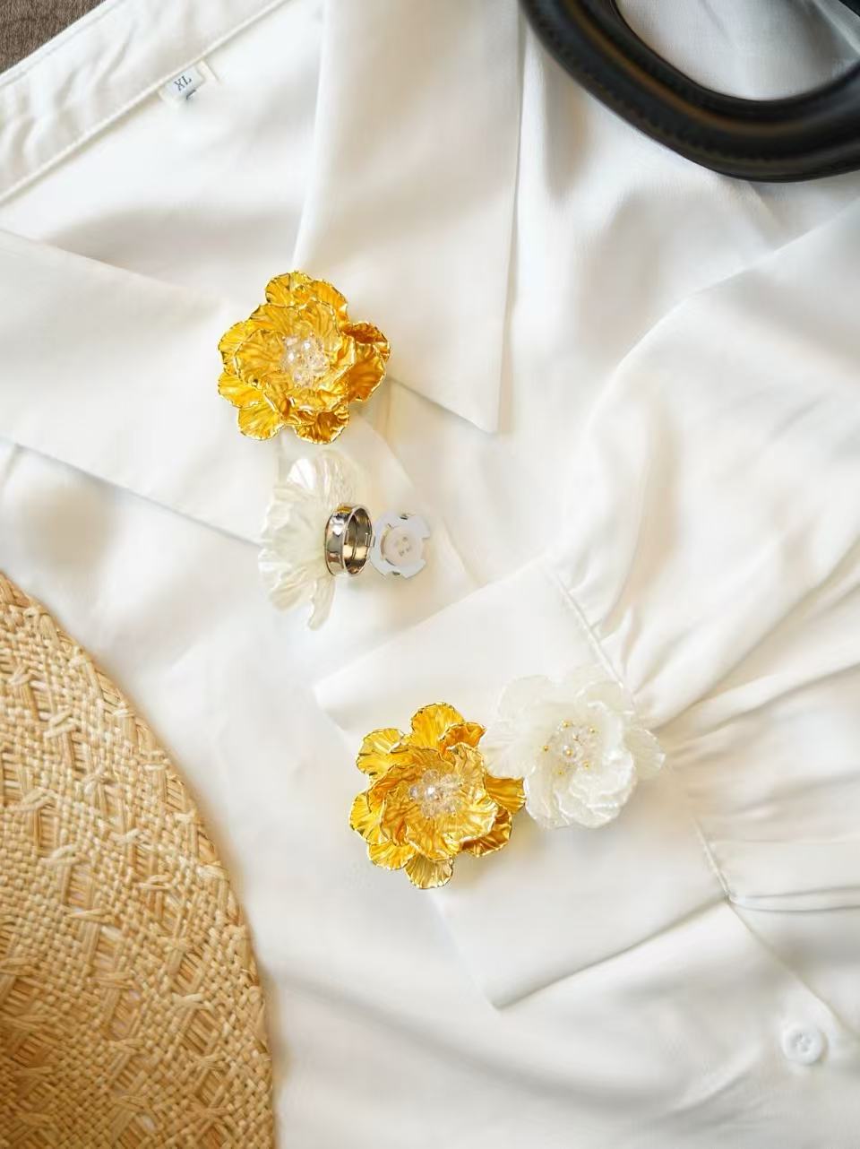 6 PCS-Flower Button Covers for Shirt Cuffs | Crystal Floral Cufflinks Alternative