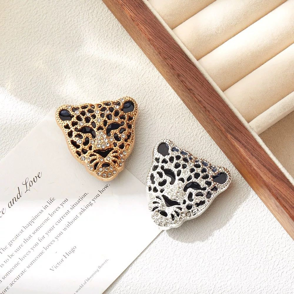 6 PCS-Luxury CZ Leopard Head Button Clip | Crystal Panther Statement Jewelry for Shirts & Blouses