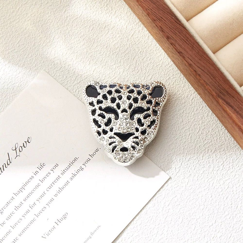 6 PCS-Luxury CZ Leopard Head Button Clip | Crystal Panther Statement Jewelry for Shirts & Blouses