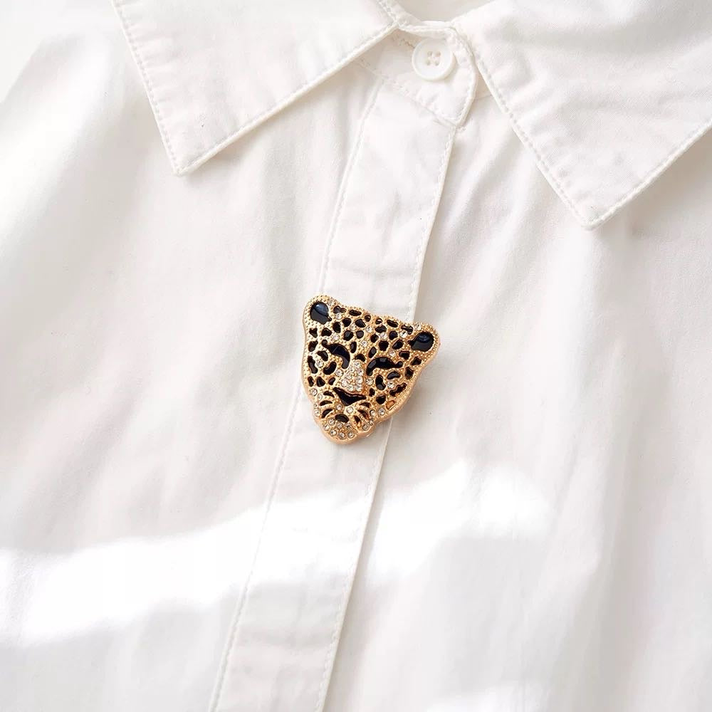 6 PCS-Luxury CZ Leopard Head Button Clip | Crystal Panther Statement Jewelry for Shirts & Blouses