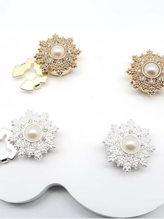 6PCS-Sparkling Crystal Flower Button Clips | Luxury Rhinestone Floral Cuff Jewelry