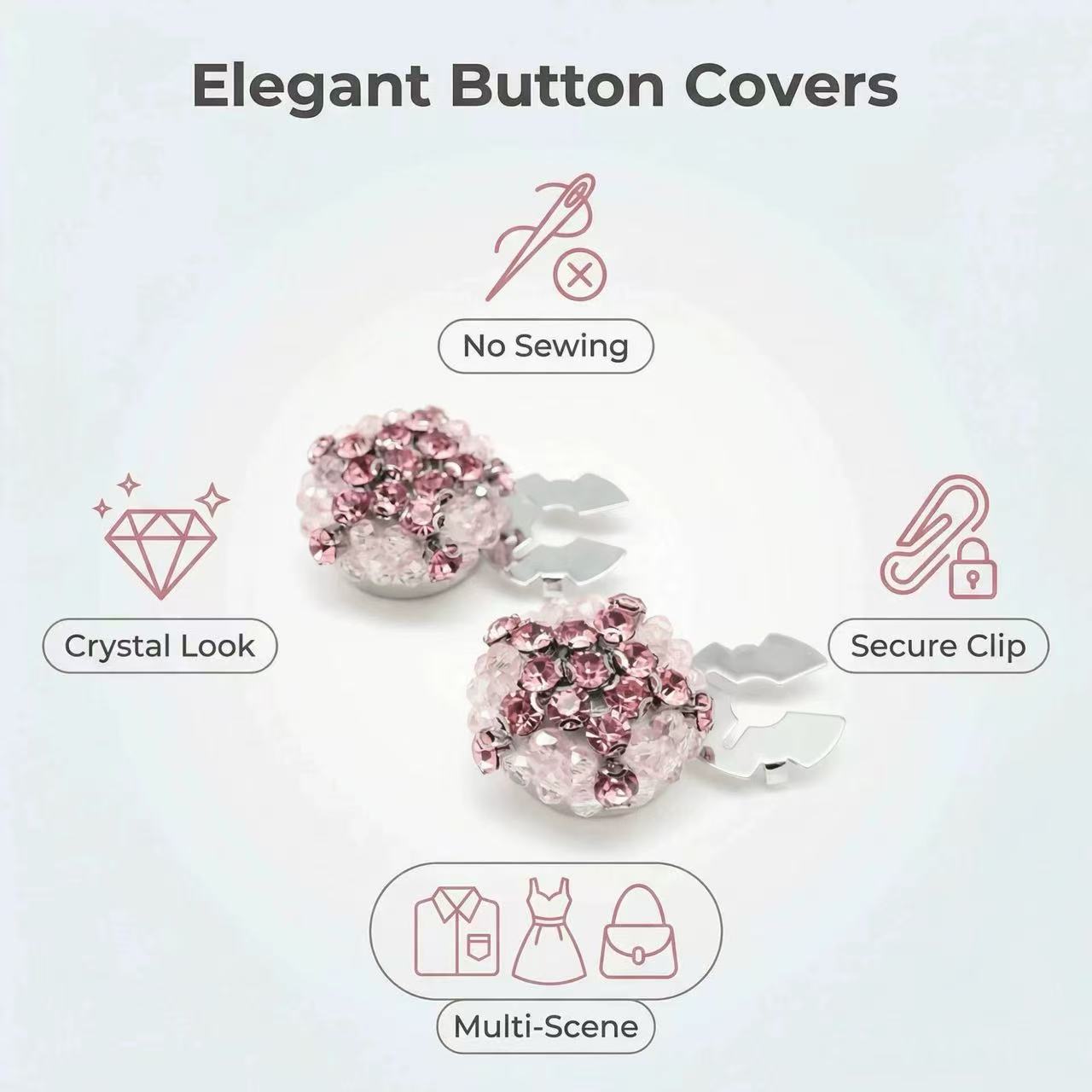 6 PCS-Pink Rhinestone Star Button Covers | Y2K Crystal Star Shirt Cufflinks Alternative