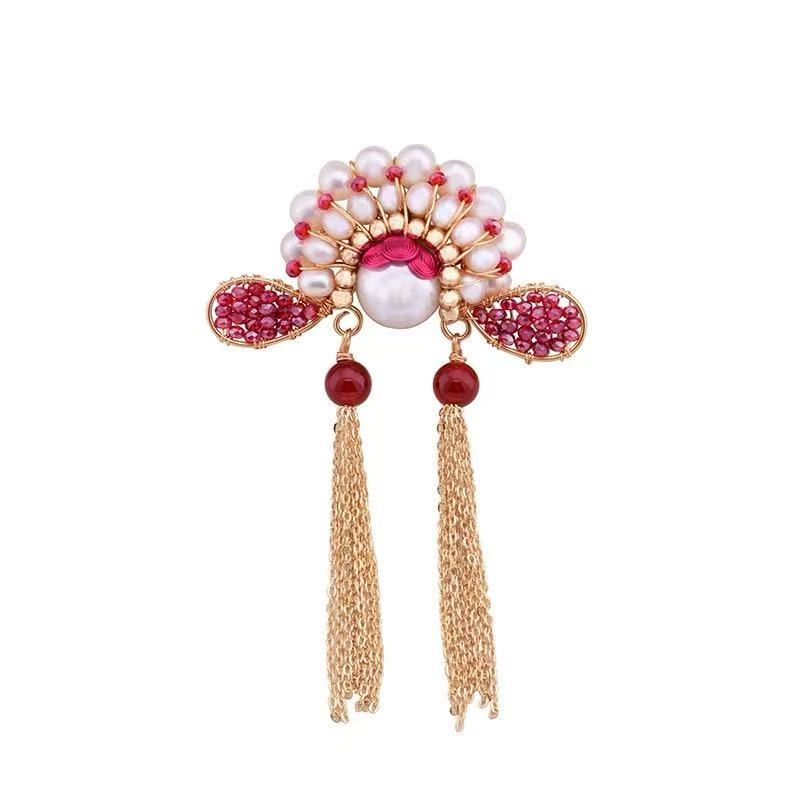 Handcrafted Peking Opera Warrior Brooch | Natural Pearl Chinese Opera Jewelry for Women