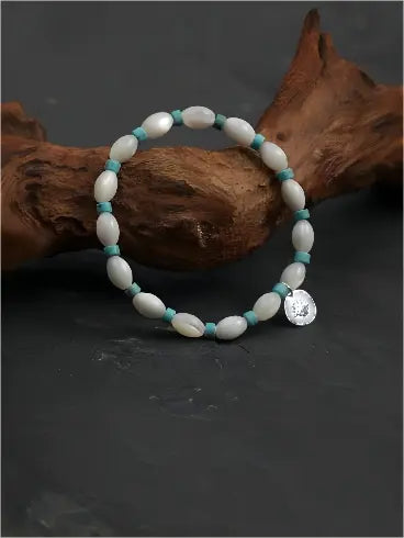 White Luminescence & Turquoise Bracelet Miya Atelier
