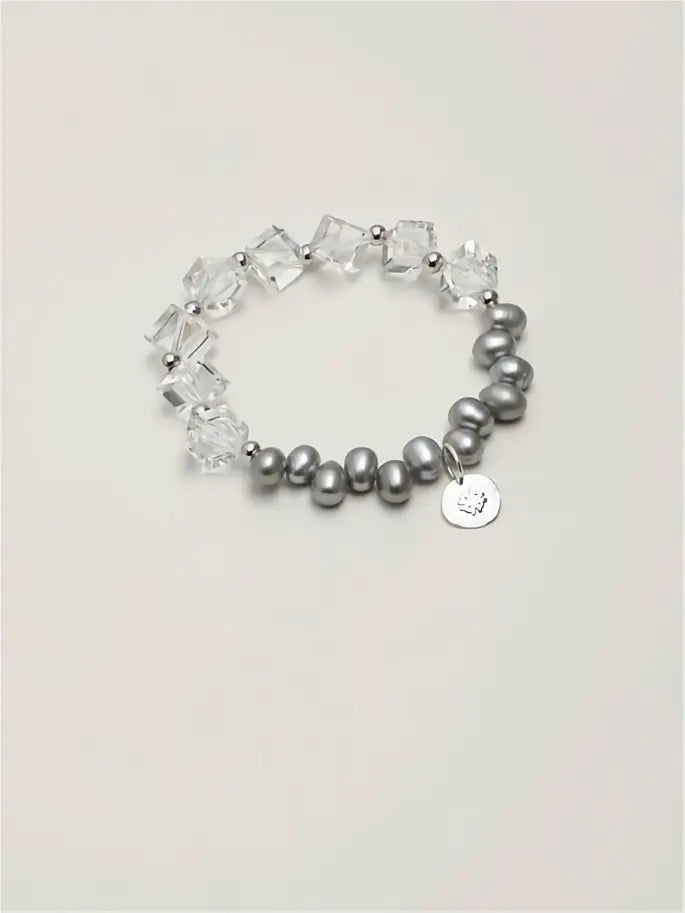 Crystal Edge & Grey Pearl Bracelet Miya Atelier