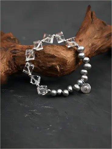 Crystal Edge & Grey Pearl Bracelet Miya Atelier