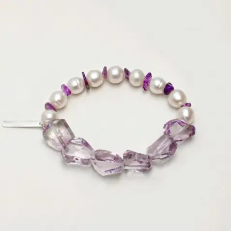 Free-Form Amethyst & Textured Pearl Bracelet Miya Atelier