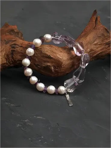 Free-Form Amethyst & Textured Pearl Bracelet Miya Atelier