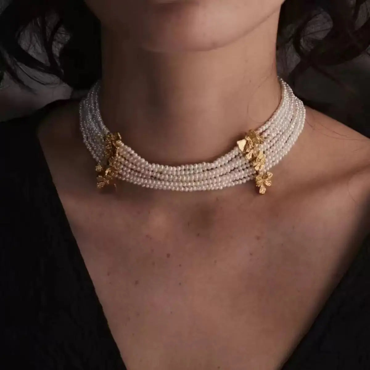 Natural Freshwater Pearl Choker | French Vintage Multi-Layer Necklace Miya Atelier-Shenzhen