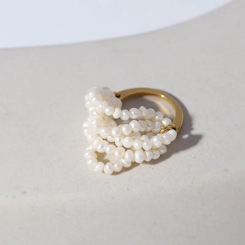 Woven Multi-Layer Rice Pearl Ring
