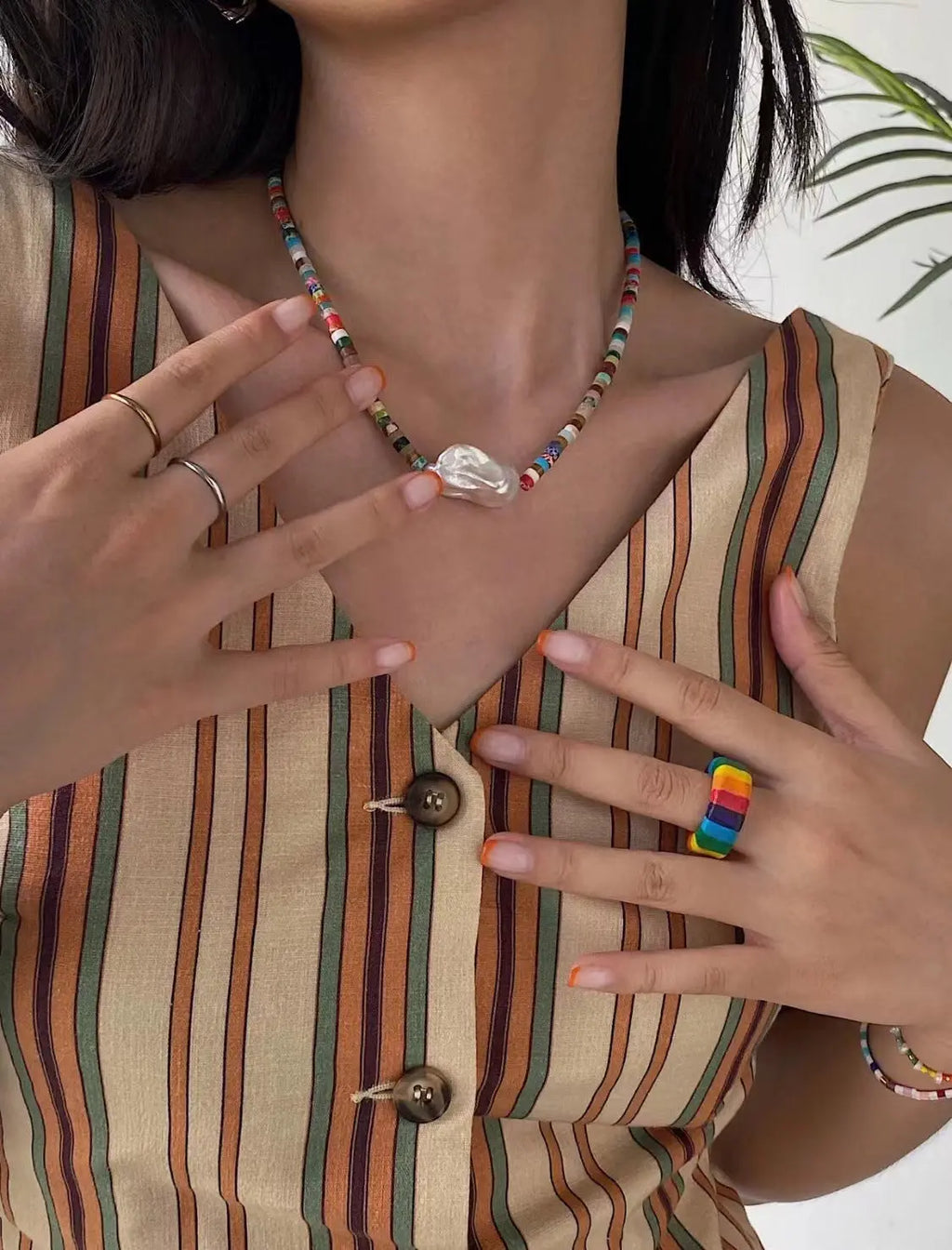 Rainbow Stone & Baroque Pearl Bohemian Necklace Miya Atelier-Shenzhen