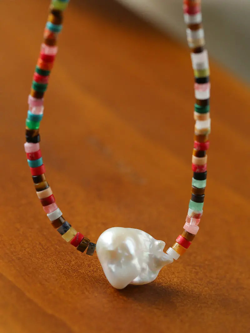 Rainbow Stone & Baroque Pearl Bohemian Necklace Miya Atelier-Shenzhen