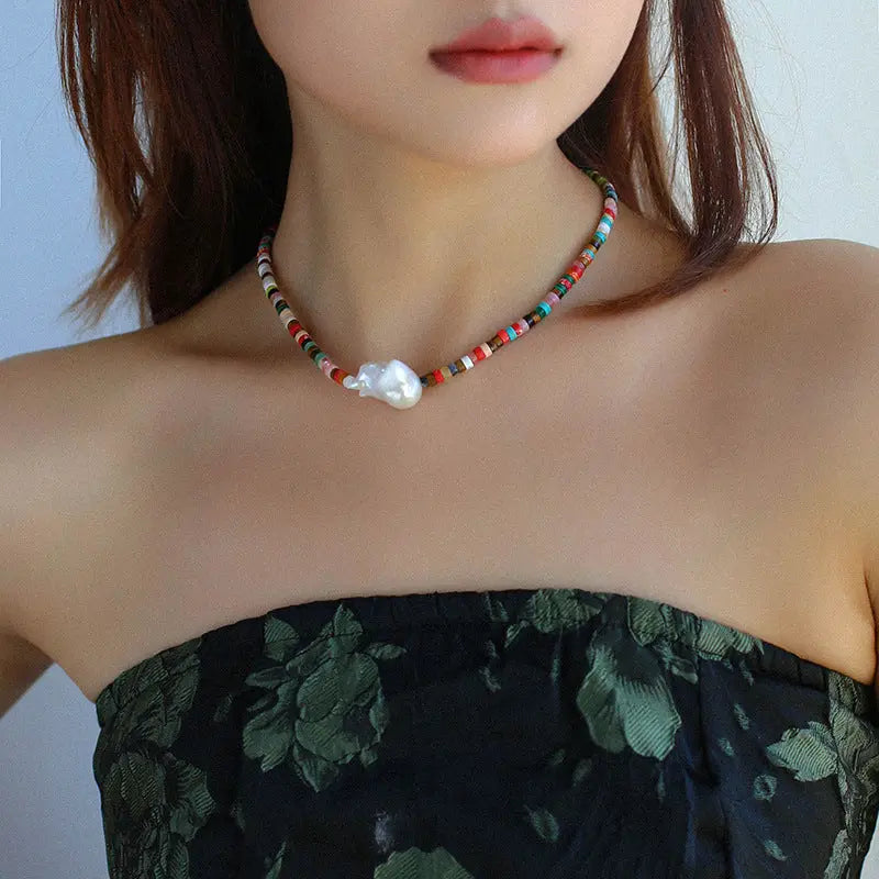 Rainbow Stone & Baroque Pearl Bohemian Necklace Miya Atelier-Shenzhen