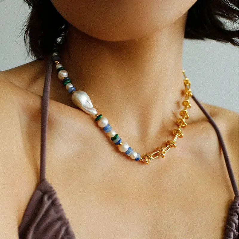 Designer Baroque Pearl Mixed Link Twist Chain Necklace Miya Atelier-Shenzhen
