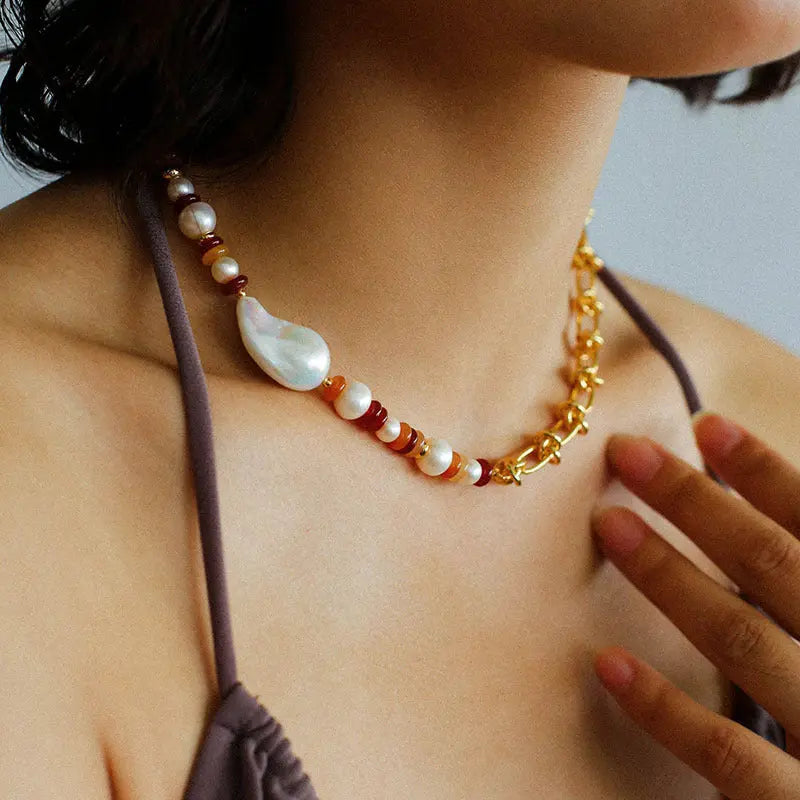 Designer Baroque Pearl Mixed Link Twist Chain Necklace Miya Atelier-Shenzhen