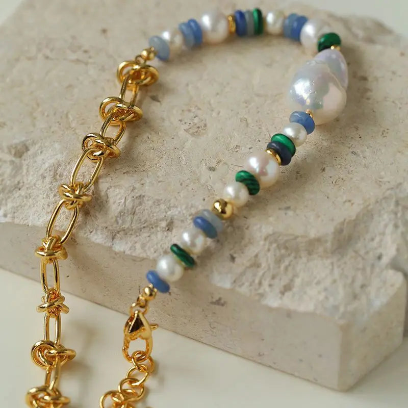 Designer Baroque Pearl Mixed Link Twist Chain Necklace Miya Atelier-Shenzhen