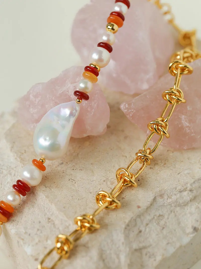 Designer Baroque Pearl Mixed Link Twist Chain Necklace Miya Atelier-Shenzhen