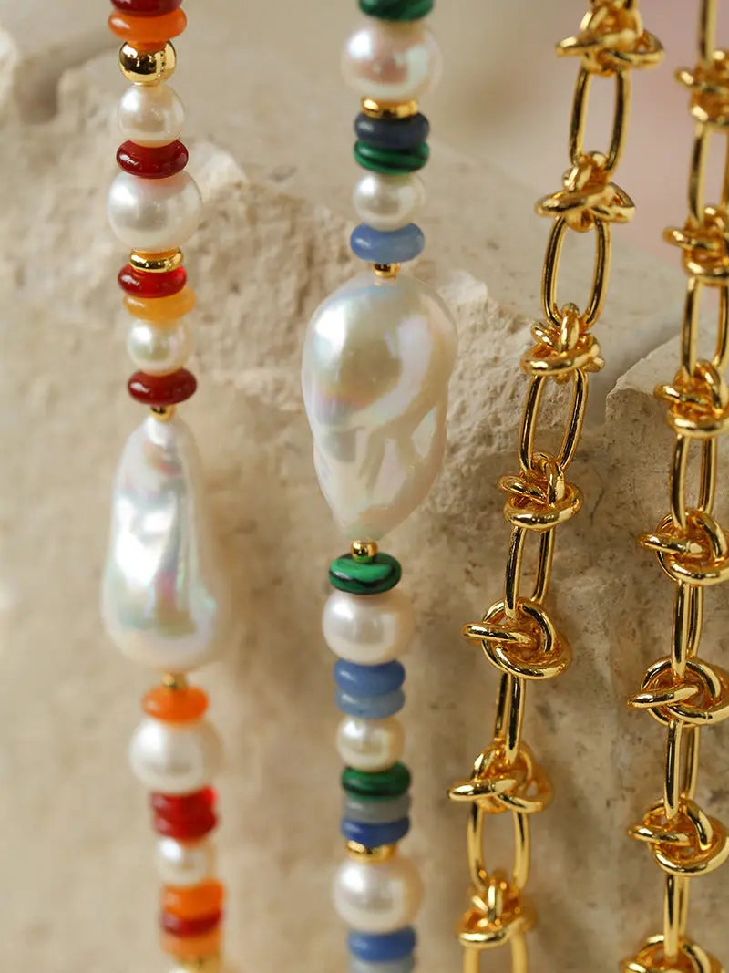 Designer Baroque Pearl Mixed Link Twist Chain Necklace Miya Atelier-Shenzhen