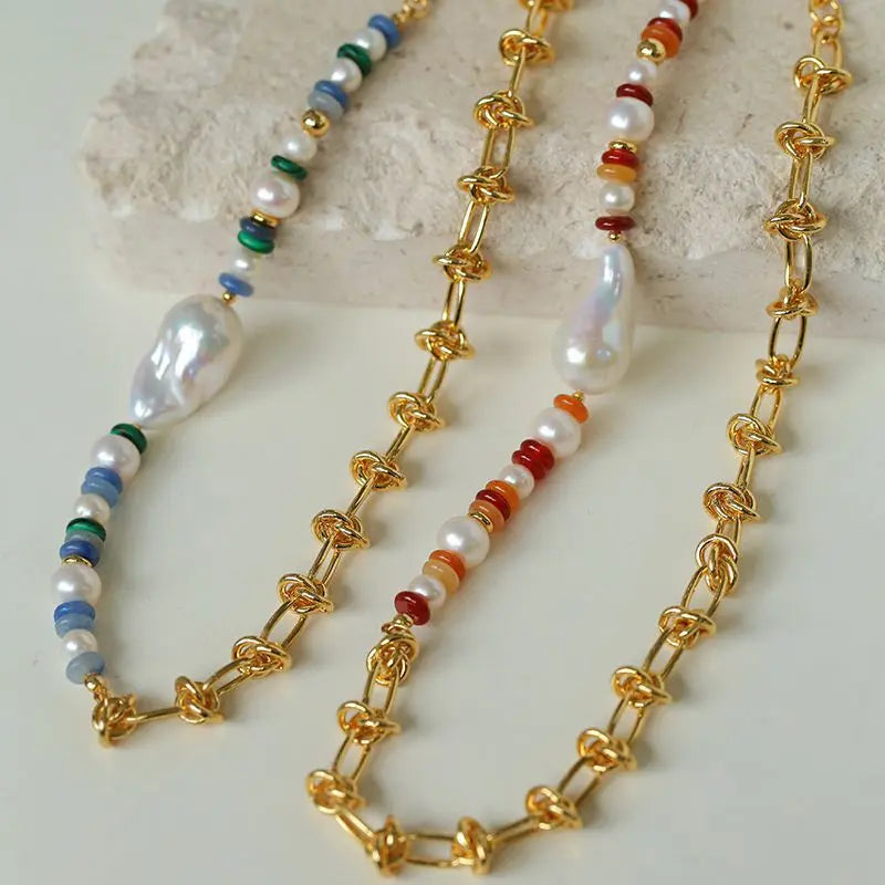 Designer Baroque Pearl Mixed Link Twist Chain Necklace Miya Atelier-Shenzhen