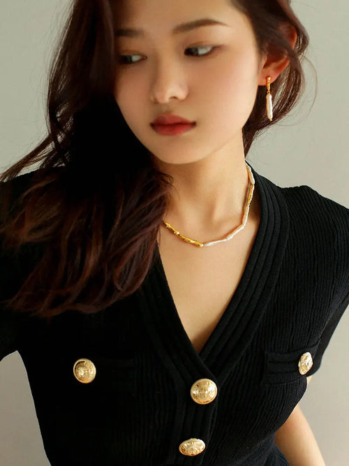 18K Gold Plated Baroque Pearl Earrings, 925 Silver Needles