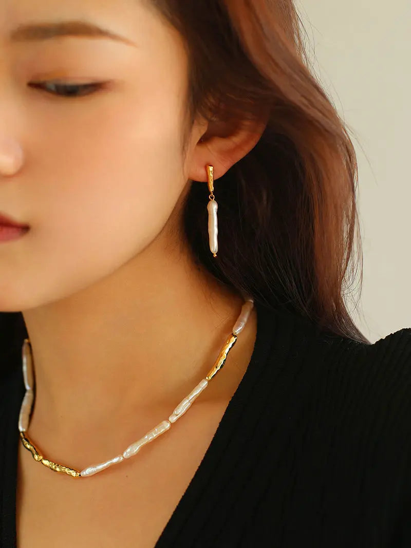 18K Gold Plated Baroque Pearl Earrings, 925 Silver Needles Miya Atelier-Shenzhen