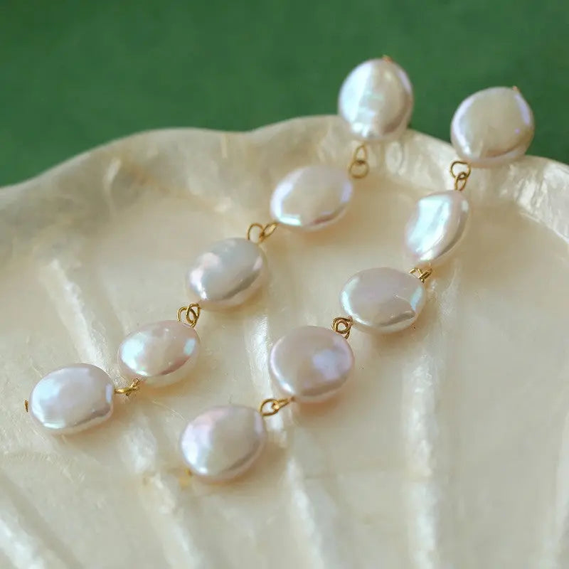 Button-Shaped Baroque Pearl Drop Earrings Miya Atelier-Shenzhen