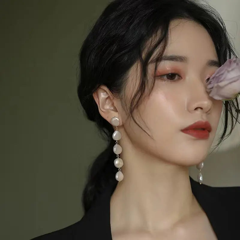 Button-Shaped Baroque Pearl Drop Earrings Miya Atelier-Shenzhen