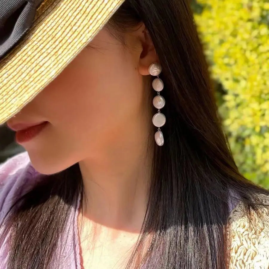 Button-Shaped Baroque Pearl Drop Earrings Miya Atelier-Shenzhen
