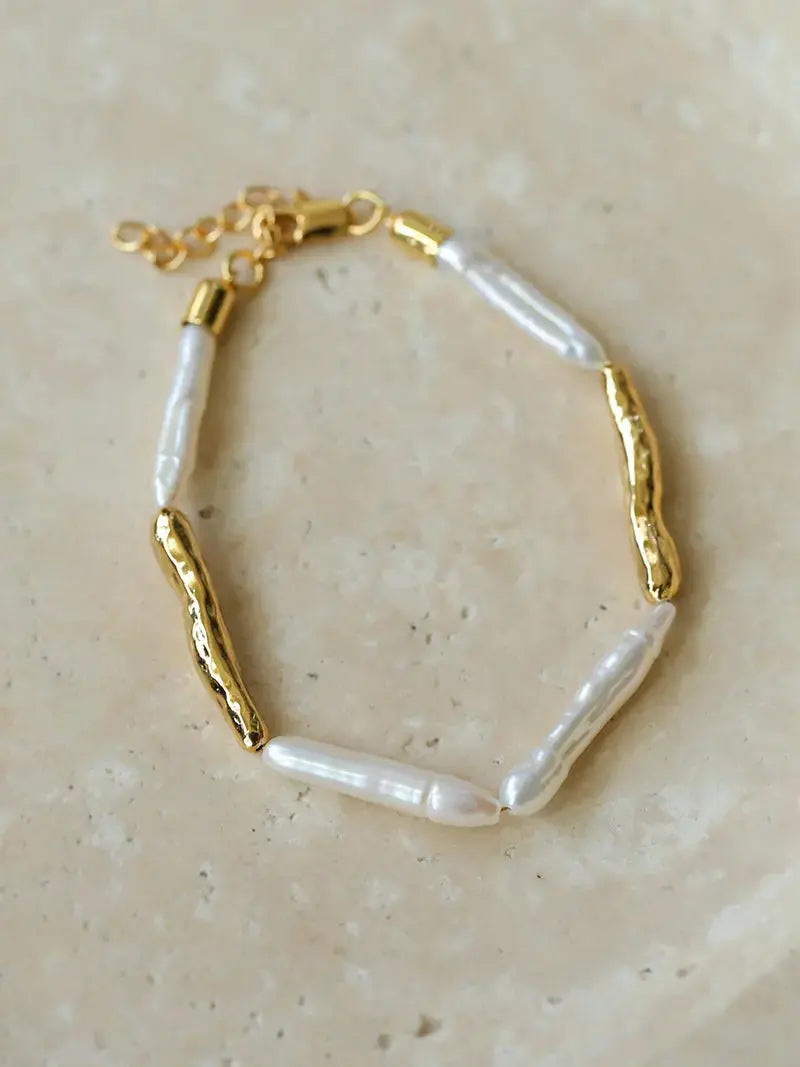 Stick Baroque Pearl Bracelet, 18K Gold Plated Miya Atelier-Shenzhen