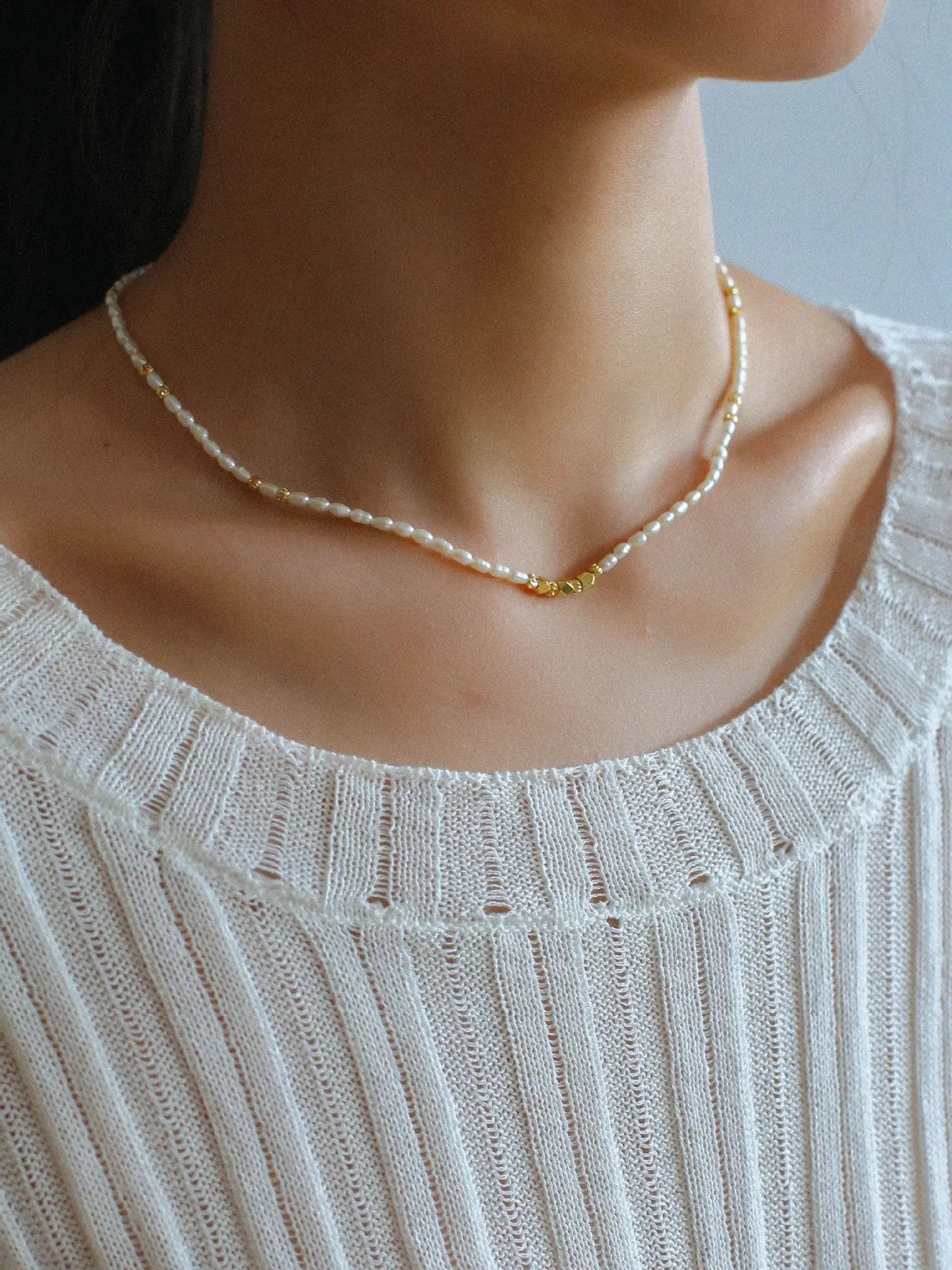 Cat‘s Eye Gold Bead & Rice Pearl Choker