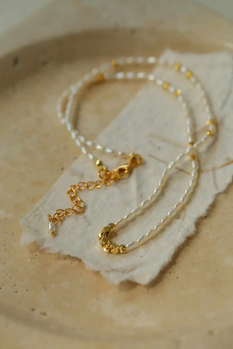 Cat‘s Eye Gold Bead & Rice Pearl Choker
