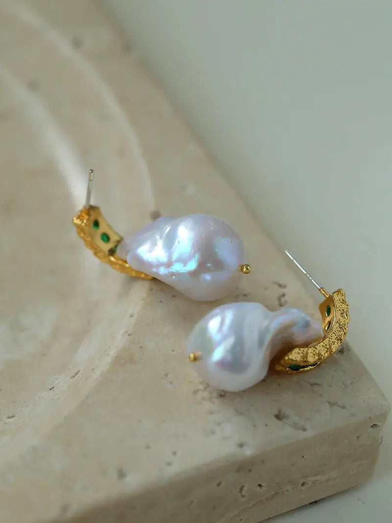 Green Zircon & Baroque Pearl Stud Earrings Miya Atelier-Shenzhen