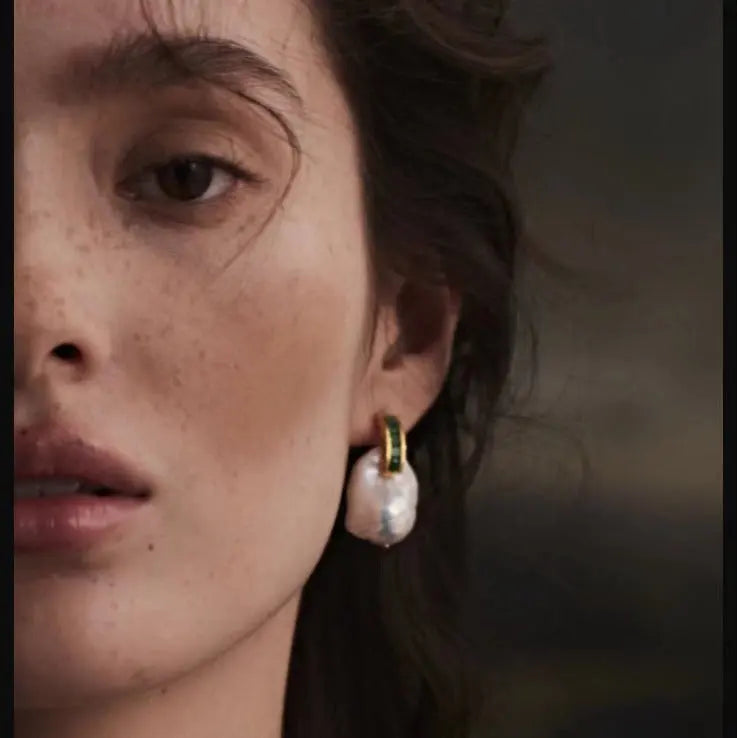 Green Zircon & Baroque Pearl Stud Earrings Miya Atelier-Shenzhen