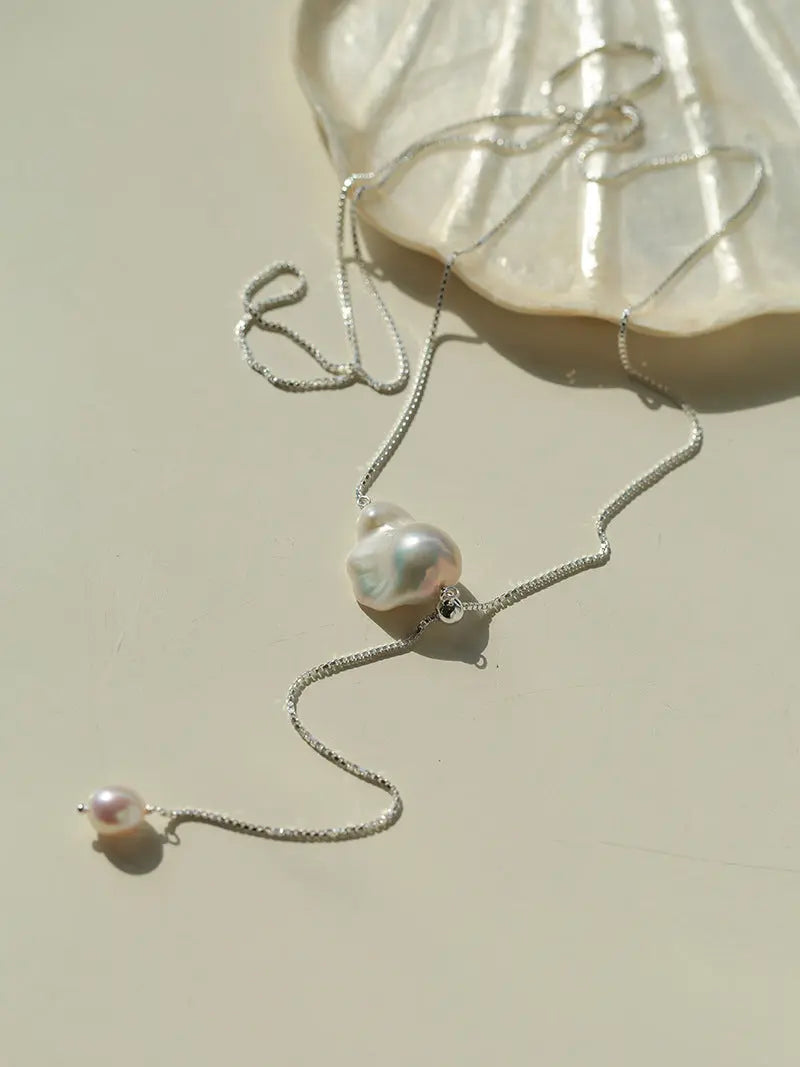 925 Silver Baroque Pearl Y-Chain Necklace with Slider Miya Atelier-Shenzhen