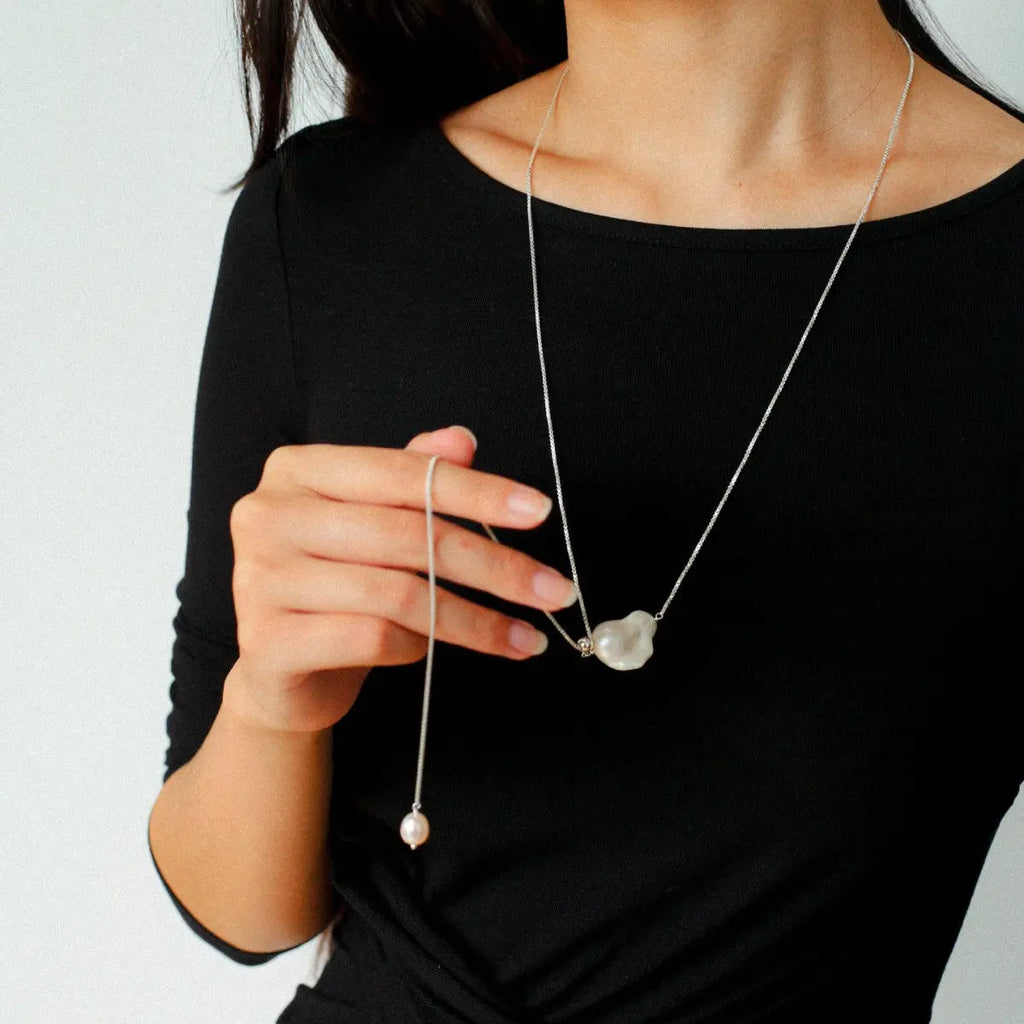 925 Silver Baroque Pearl Y-Chain Necklace with Slider Miya Atelier-Shenzhen