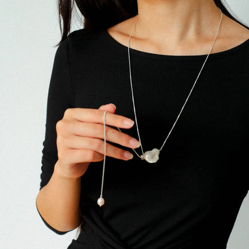 925 Silver Baroque Pearl Y-Chain Necklace with Slider Miya Atelier-Shenzhen