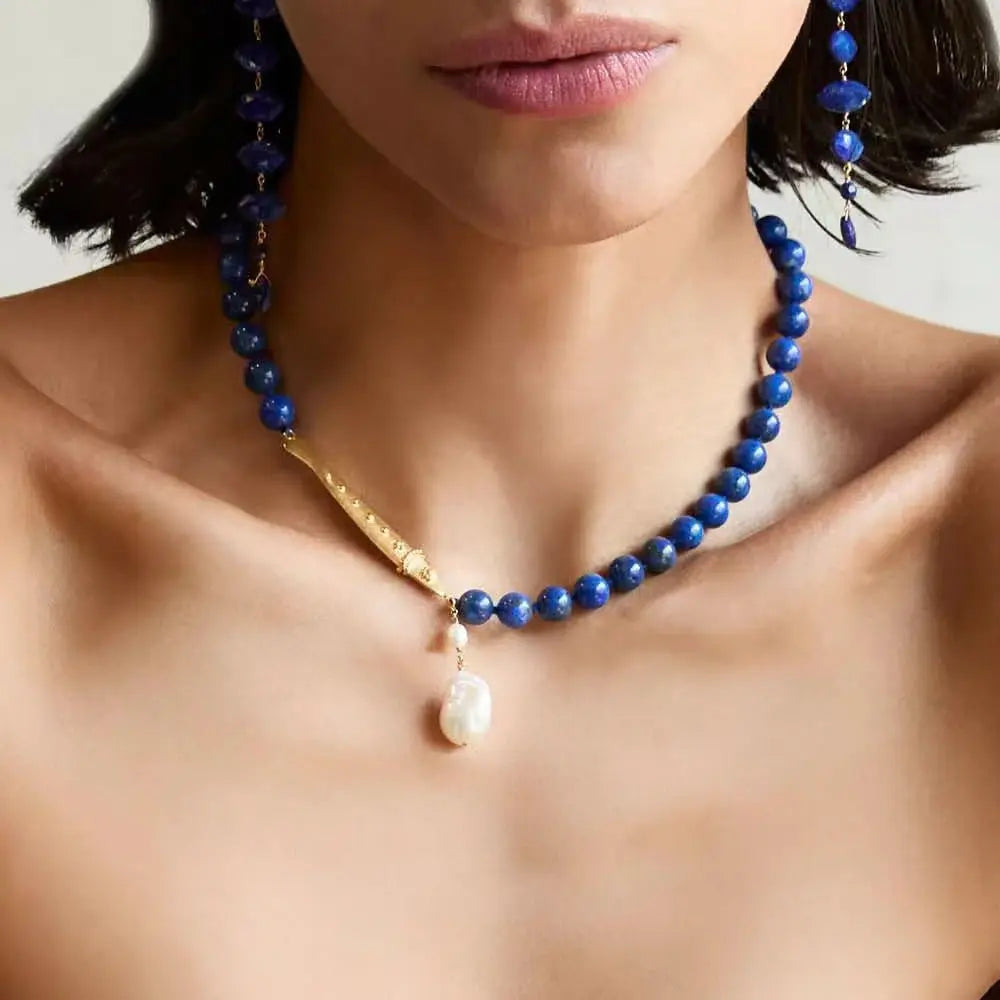 Metal Fish & Lapis Lazuli Choker Necklace Miya Atelier-Shenzhen