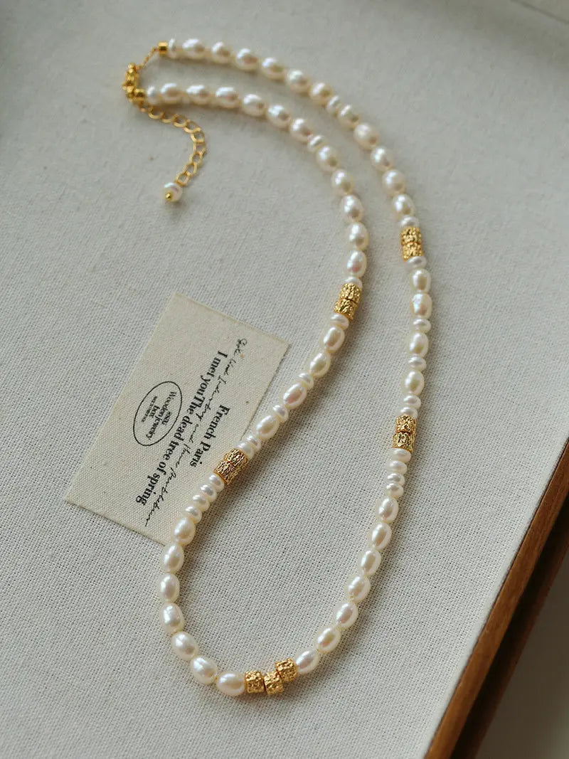 Old Hollywood Glamour: Lava Gold & Pearl Necklace Miya Atelier-Shenzhen