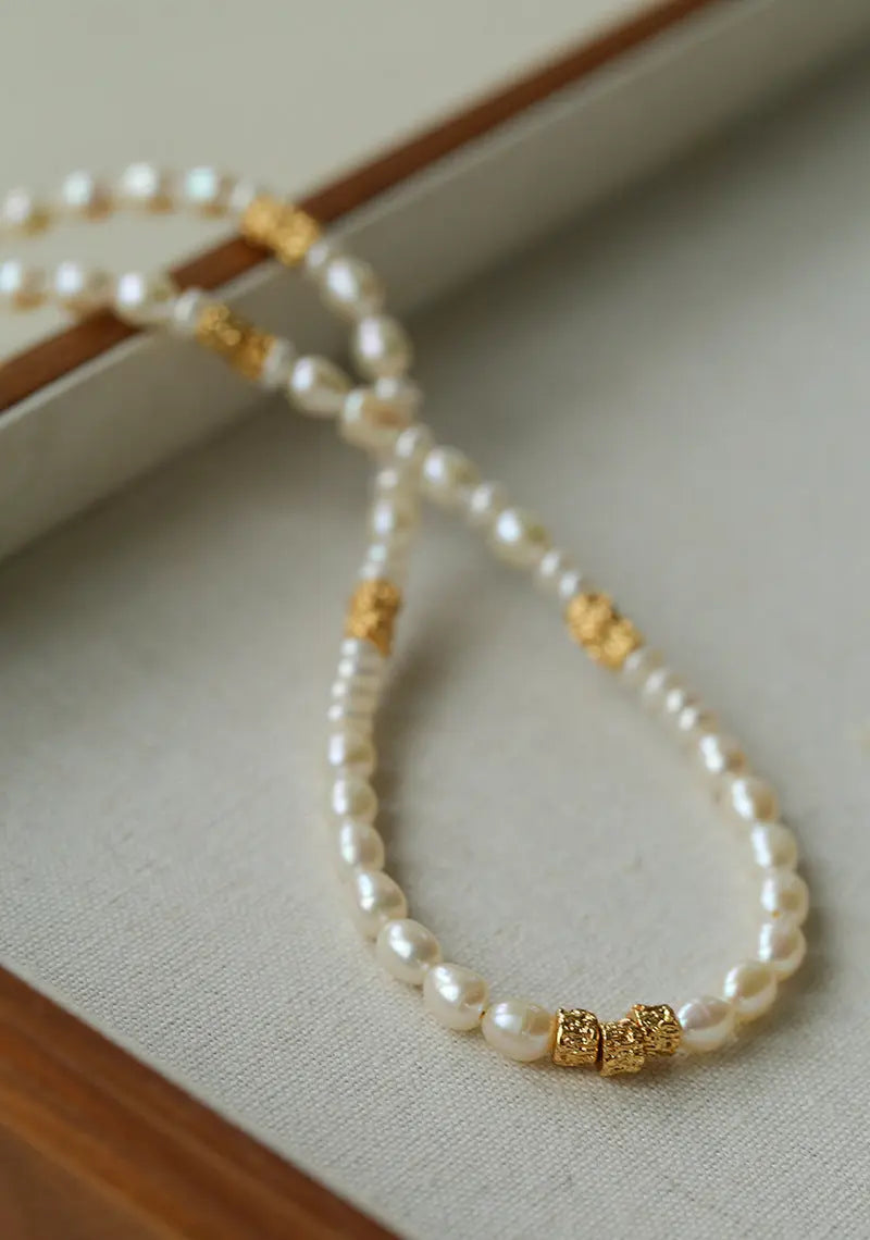 Old Hollywood Glamour: Lava Gold & Pearl Necklace Miya Atelier-Shenzhen