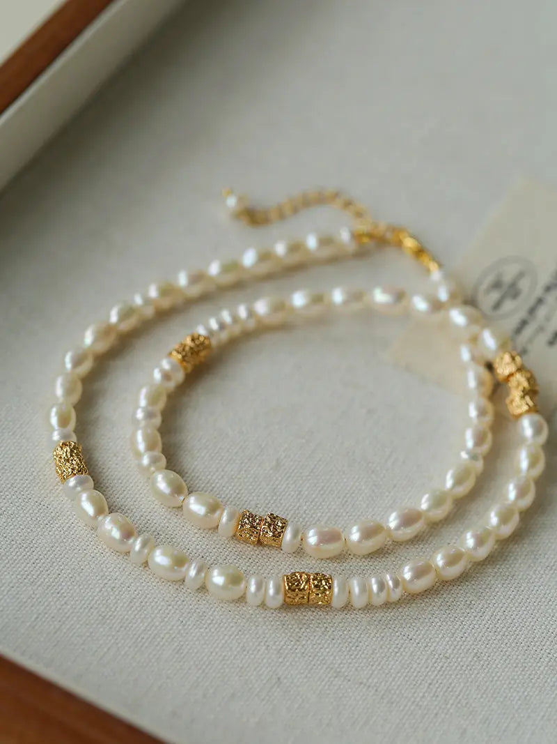 Old Hollywood Glamour: Lava Gold & Pearl Necklace Miya Atelier-Shenzhen