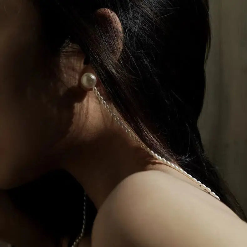 Handcrafted Rice Pearl Long Drop Earrings Miya Atelier-Shenzhen