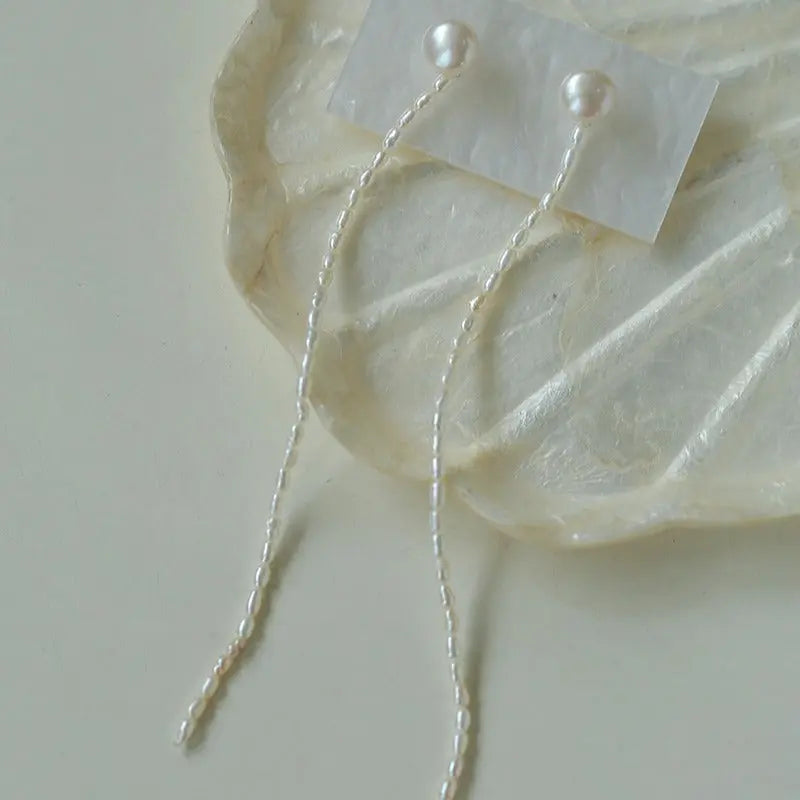 Handcrafted Rice Pearl Long Drop Earrings Miya Atelier-Shenzhen