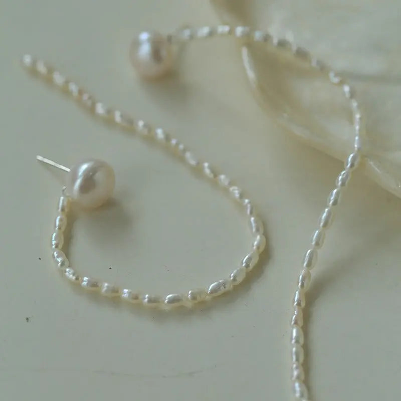 Handcrafted Rice Pearl Long Drop Earrings Miya Atelier-Shenzhen